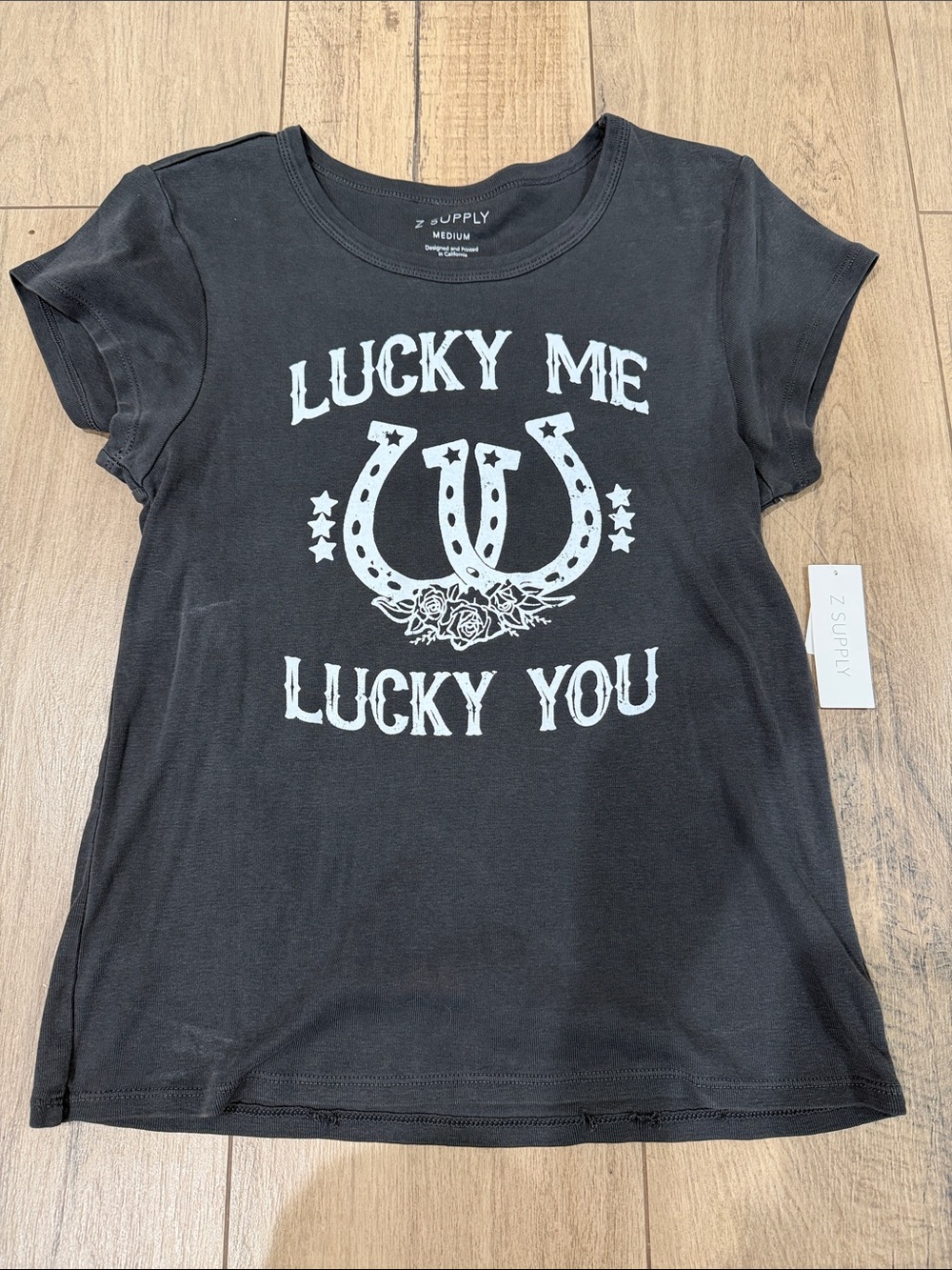 Z Supply "Lucky Me Lucky You" Black Graphic Tee NWT
